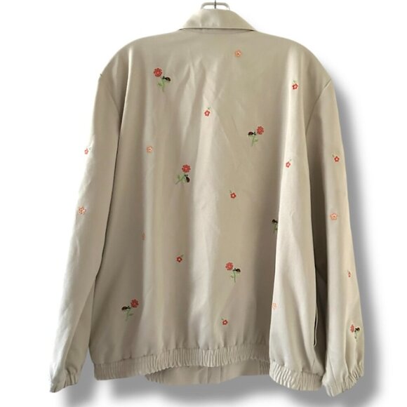 Vintage Alfred Dunner Tan Flower Embroidered Windbreaker Zip Jacket Plus Size 16 - Picture 2 of 16
